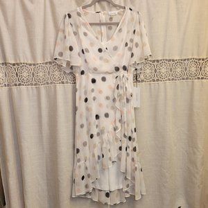 NWT Calvin Klein White Polka Dot High Low Dress